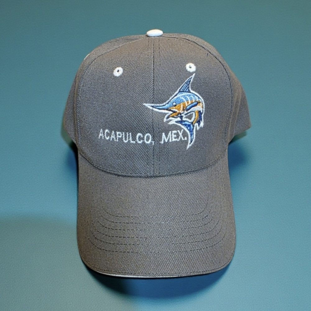 Vintage Acapulco Mexico Marlin Fish Embroidered Gray Baseball Hat Cap Adjustable
